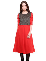 Pannkh Women's Brocade Bodice Kurti-PK1125RED-S