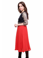 Pannkh Women's Brocade Belt Kurti-PK1124RED-S