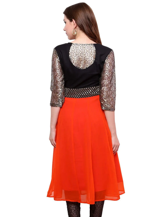 Pannkh Women's Brocade Belt Kurti-PK1124ORANGE-S