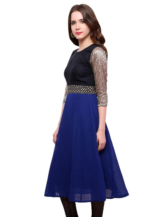 Pannkh Women's Brocade Belt Kurti-PK1124BLUE-S