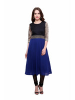 Pannkh Women's Brocade Belt Kurti-PK1124BLUE-S