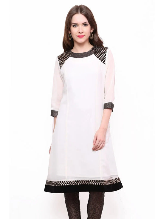 Pannkh Women's Shoulder Brocade Kurti-PK1123OFFWHITE-S