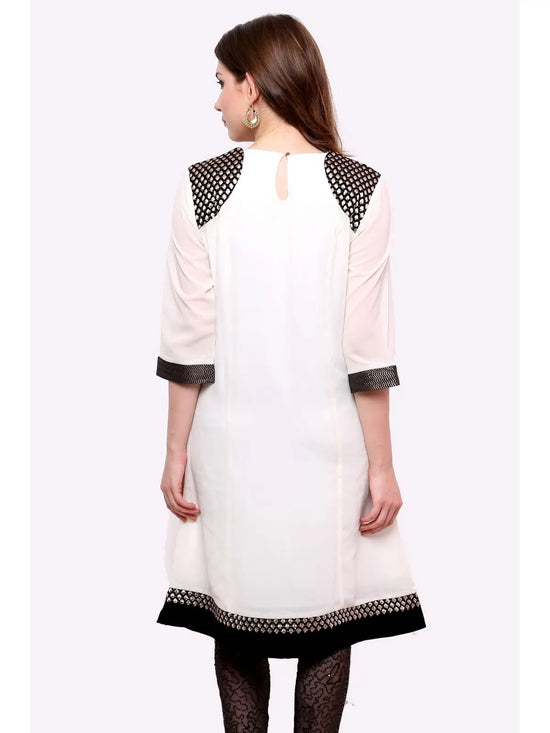 Pannkh Women's Shoulder Brocade Kurti-PK1123OFFWHITE-S