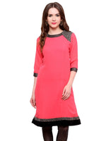 Pannkh Women's Shoulder Brocade Kurti-PK1123CORAL-S