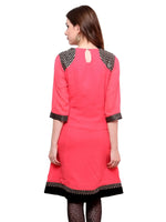 Pannkh Women's Shoulder Brocade Kurti-PK1123CORAL-S