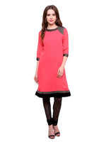 Pannkh Women's Shoulder Brocade Kurti-PK1123CORAL-S