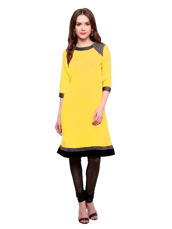 Pannkh Women's Shoulder Brocade Kurti-PK1123YELLOW-S