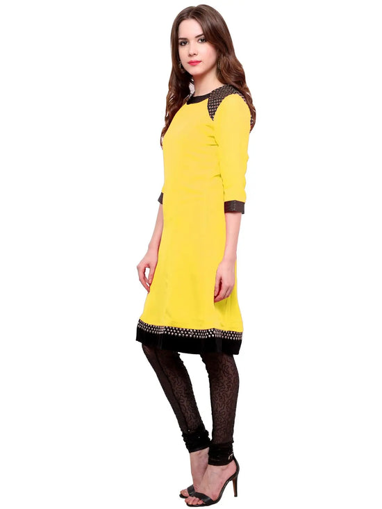 Pannkh Women's Shoulder Brocade Kurti-PK1123YELLOW-S