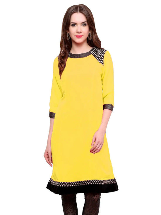 Pannkh Women's Shoulder Brocade Kurti-PK1123YELLOW-S