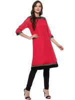 Pannkh Women's Shoulder Brocade Kurti-PK1123PINK-S