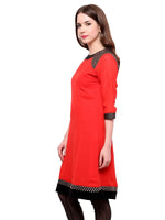 Pannkh Women's Shoulder Brocade Kurti-PK1123RED-S