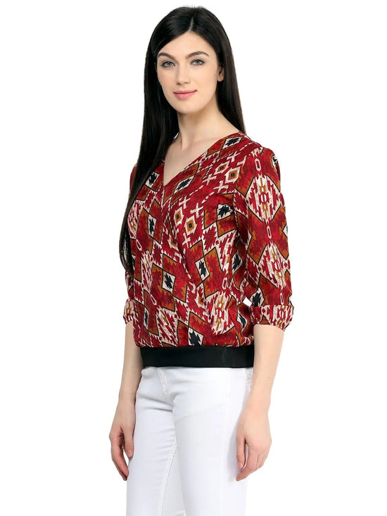 Pannkh Women's Overlap Printed Top