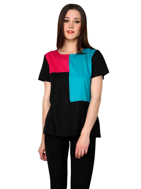 Pannkh Women's Colour Block Top-PKT3008DPINK-XS