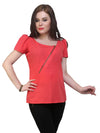 Coral Top Detailed With Gathered Sleeves And Diagonal Zip