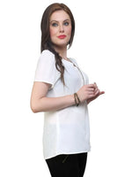 Pannkh Women's White Top Detailed With Gathered Sleeves And Diagonal Zip