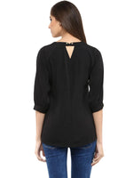 Pannkh Women's Black Shirt Top With Detailed Notch Designs