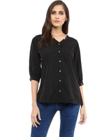 Pannkh Women's Black Shirt Top With Detailed Notch Designs