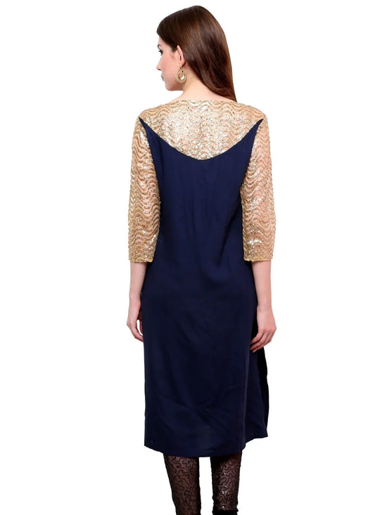 Pannkh Women's Shimmer Kurti-PK1122BLUE-S