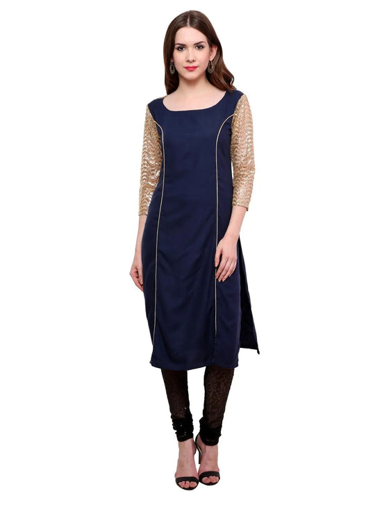 Pannkh Women's Shimmer Kurti-PK1122BLUE-S