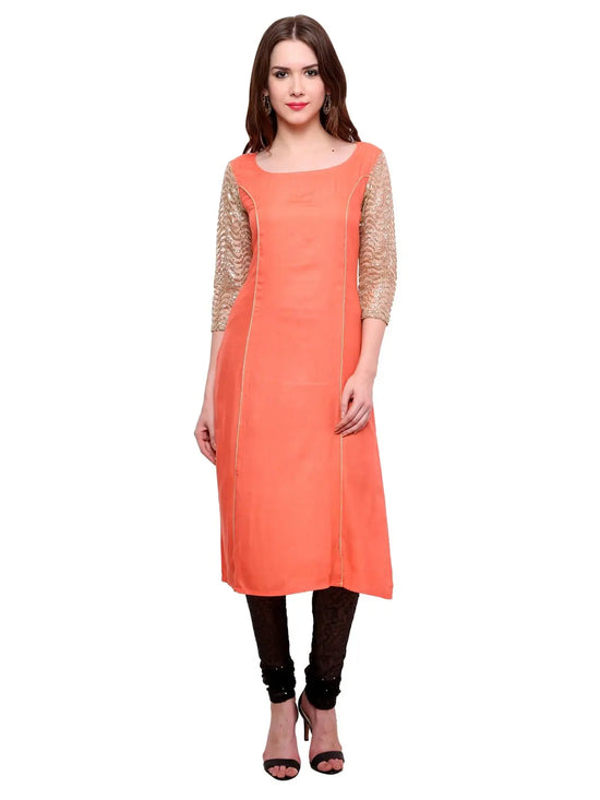 Pannkh Women's Shimmer Kurti-PK1122CORAL-S