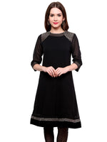 Pannkh Women's Shoulder Brocade Kurti-PK1123BLACK-S