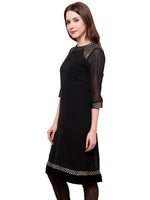 Pannkh Women's Shoulder Brocade Kurti-PK1123BLACK-S