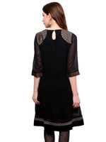 Pannkh Women's Shoulder Brocade Kurti-PK1123BLACK-S