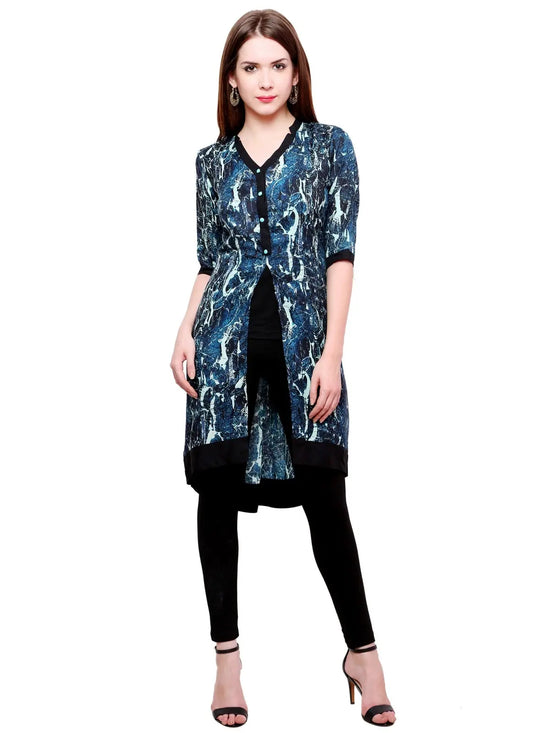 Pannkh Women's Abstract Print Jacket Kurti-PK1116GREEN-S