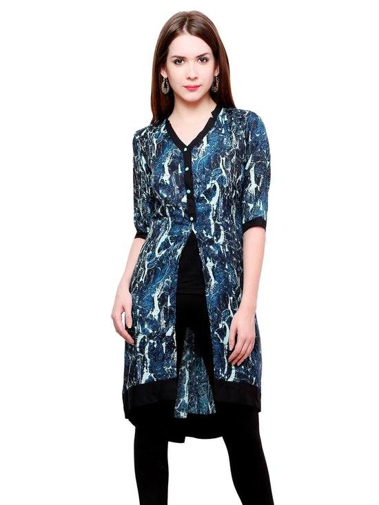 Pannkh Women's Abstract Print Jacket Kurti-PK1116GREEN-S