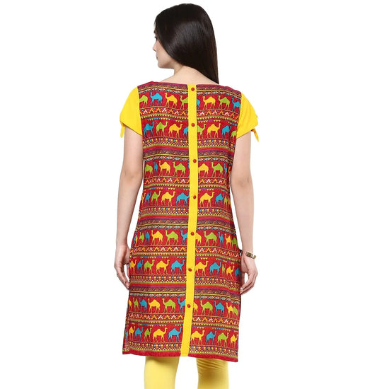 Pannkh Women's Camel Knotted Sleeve Kurti