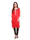 Pannkh Women's brocade Placket Kurti-PK1121RED-S