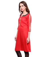 Pannkh Women's brocade Placket Kurti-PK1121RED-S