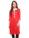 Pannkh Women's brocade Placket Kurti-PK1121RED-S