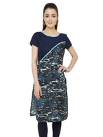 Pannkh Women's Abstract Print Asymmetric Yoke Kurti-PK1111GREEN-S