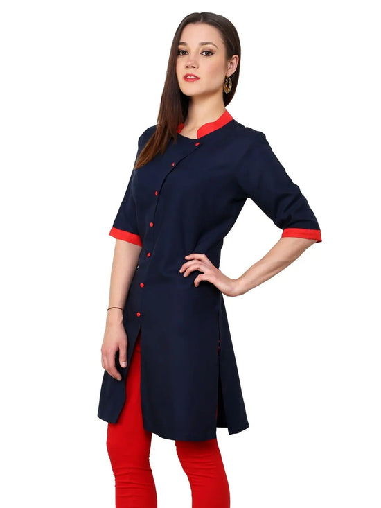 Pannkh Women's Tilted Placket Kurti-PK1089BLUE-S