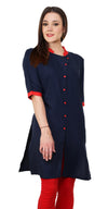 Pannkh Women's Tilted Placket Kurti-PK1089BLUE-S