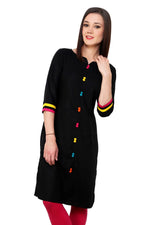 Pannkh Women's Black Multi Color Button Kurti