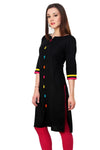 Pannkh Women's Black Multi Color Button Kurti