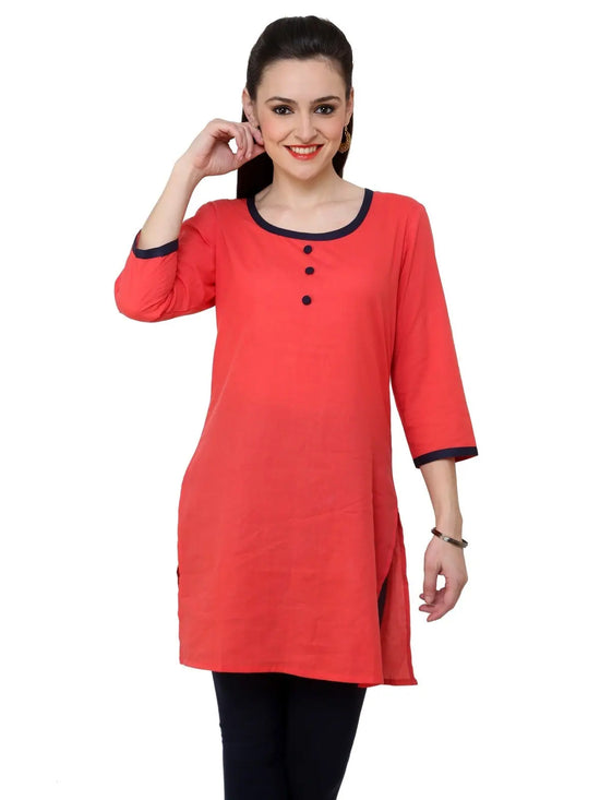 Pannkh Women's 3/4sleeves front buttoned kurti-PK1093CORAL-S