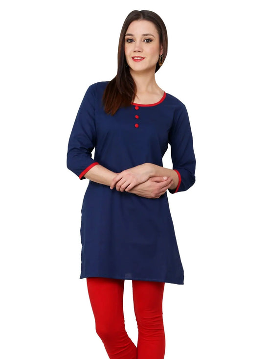 Pannkh Women's 3/4sleeves front buttoned kurti-PK1093BLUE-S