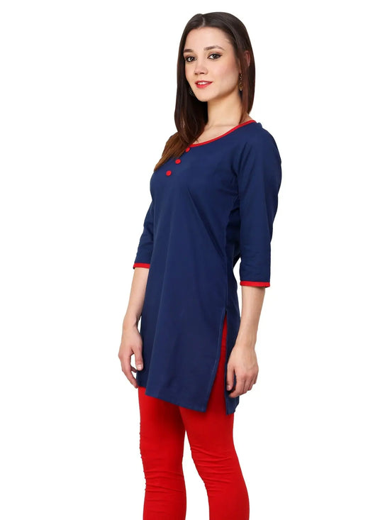 Pannkh Women's 3/4sleeves front buttoned kurti-PK1093BLUE-S