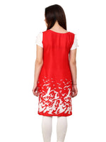 Pannkh Women's Bird Border Print Kurti-PK1094RED-S