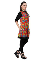 Pannkh Women's Red Owl Reversible Buttoned Kurti