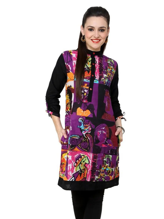 Pannkh Women's Casual 3/4 Sleeve Printed Kurti-Pk1002PURPLE-S