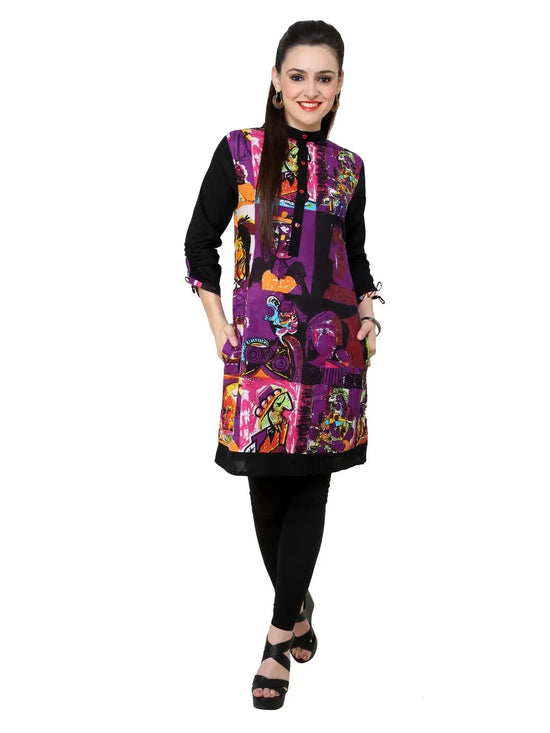 Pannkh Women's Casual 3/4 Sleeve Printed Kurti-Pk1002PURPLE-S