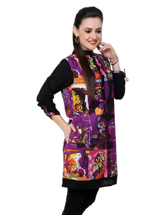 Pannkh Women's Casual 3/4 Sleeve Printed Kurti-Pk1002PURPLE-S