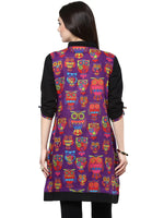 Pannkh Women's Purple Owl Reversible Buttoned Kurti