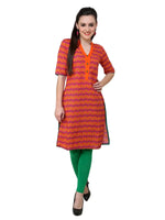 Pannkh Women's Orange Allover Piping Detail Kurti