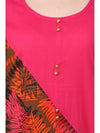 Pannkh Women's Pink Leaf Print Diagonal Cut Kurti