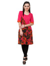 Pannkh Women's Pink Leaf Print Diagonal Cut Kurti